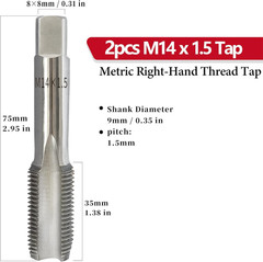 2Pcs M14X1.5Mm Metric Thread Tap, HSS 6542 14Mm X 1.5 Right Hand Taper & Plug Th