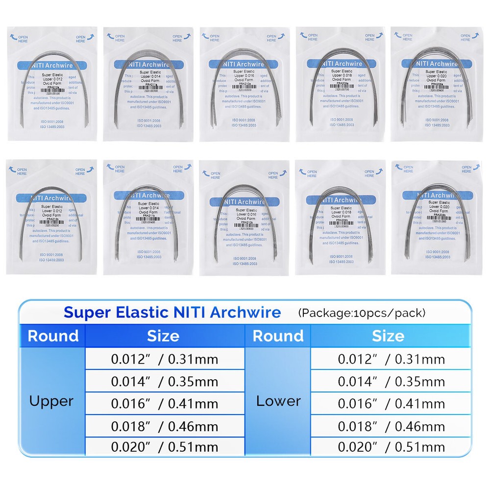 100X AZDENT Dental Ortho Arch Wires Super Elastic Niti Round 012~020 Upper&Lower