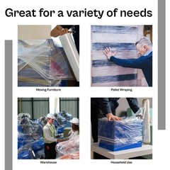 Cast Pallet Hand Stretch Wrap Clear Shrink Film 12″ x 1500′ 80 Gauge 4 Rolls