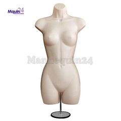 2 FLESH MANNEQUIN FEMALE TORSO DRESS FORMS + 1 TABLE TOP STAND + 2 HANGERS
