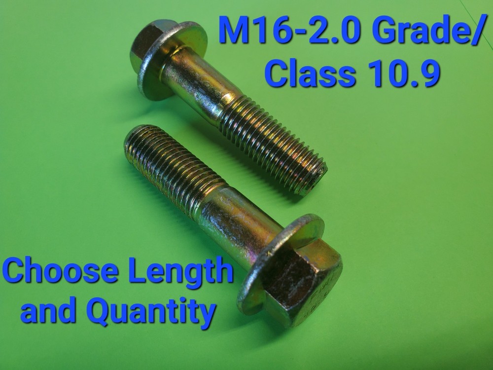 M16-2.0 x(CHOOSE LENGTH & QUANTITY) Class 10.9 Metric Flange Bolts Yellow Grade