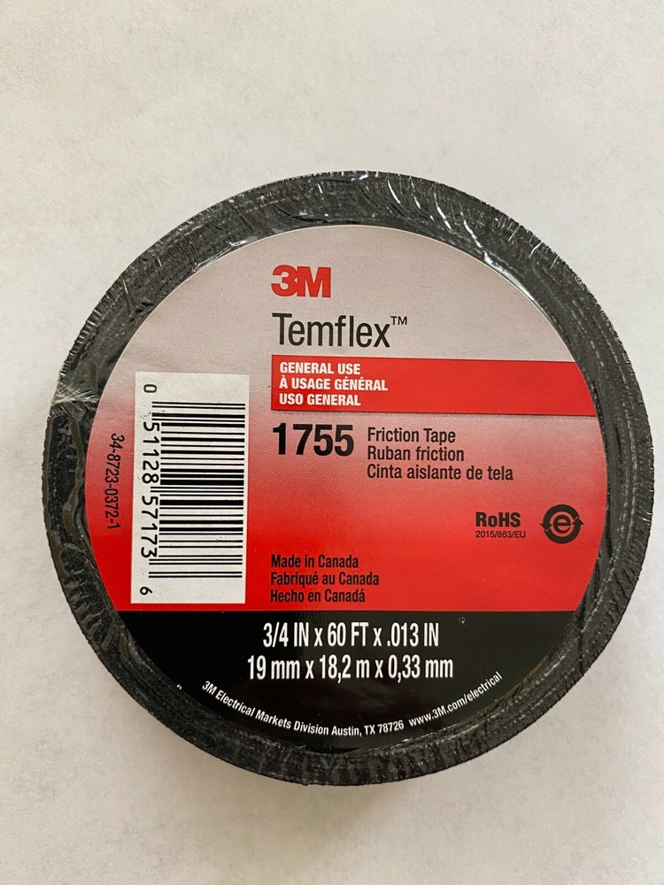 3M Temflex #1755 Rubber Cotton Friction Grip Tape 3/4″ x 60 ft