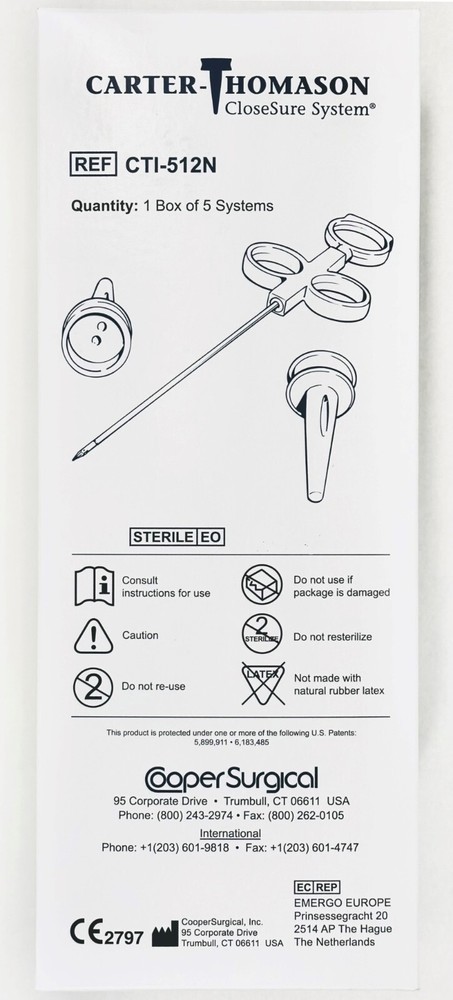 *5-Packs* Carter Thomason CloseSure System Puncture Closure Device CTI-512N