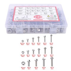 Stainless Steel 240 Pack M5, M6, M8 Flanged Bolts and Nuts Kit Metric Assortment
