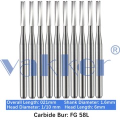 Vakker 10PC Dental Tungsten Friction Grip Carbide Burs High Speed FG Long Shank