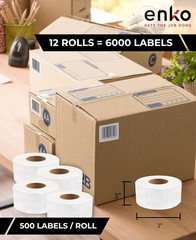 12 Rolls of 3×3 Direct Thermal FBA Labels – 6000 Compatible Stickers