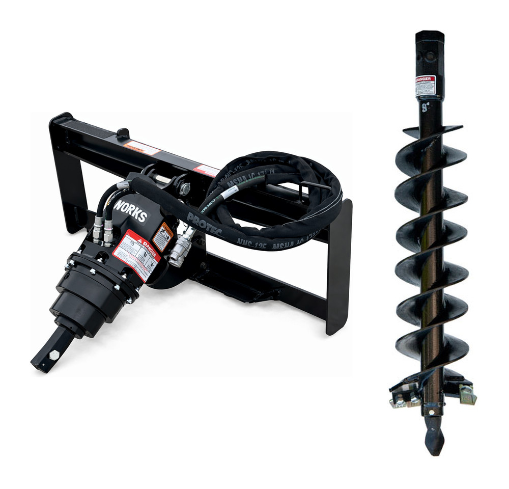 PROWORKS 15-30 GPM Auger Drive with 9” Wide Bit Skid Steer 2” Hex Planetary USA