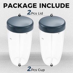 DRELD 2 Pack Blender 32OZ Cup Lid, Compatible Nutribullet 600W 900W Blender