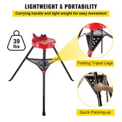 VEVOR 460-6 Tripod Pipe Chain Vise 6″ Capacity Foldable Steel Legs w/ Tool Tray