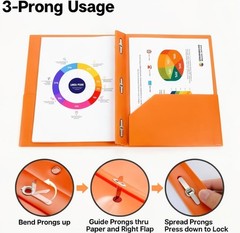 6 Pack Plastic Folders with Pockets and Prongs, 2 Pocket Folders with Fasteners,