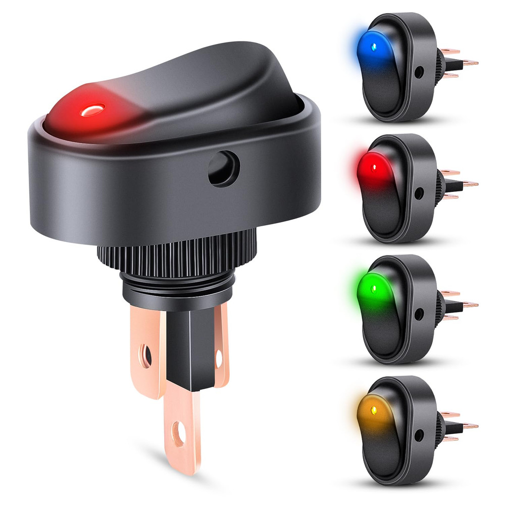 5PCS LED Lighted Rocker Switch 12V Illuminated on off Toggle Switches 30A 3Pin S