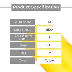 96 Rolls 18″x1500′ (80 Gauge) Cast Bundling Hand Stretch Wrap Film, Dark Yellow