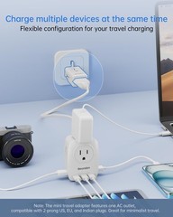 BEONDON European Travel Plug Adapter, 3 FT Power Strip with 5 USB Ports(3 USB…