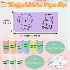 9 Rolls Self-Adhesive Mini Printer Paper – 6 57mm x 25mm, 6 Colorful 3 White