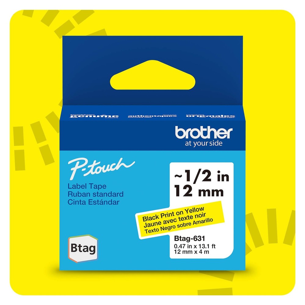 Brother Genuine Btag Black Print On Yellow Label Tape 12Mm 0.47In 13.1Ft