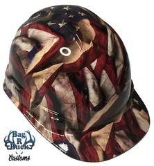 Hydro Dipped Hard Hat Cap Style Respect American Flags High Gloss 6 Point Harnes