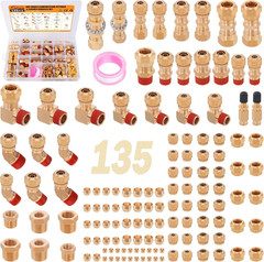 135 Pcs DOT Air Brake Line Fittings, 1/4″ 3/8″ 1/2″ Brass DOT Compression Air Ny