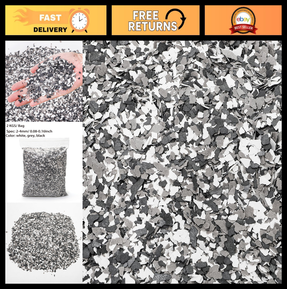 Decorative Color Chips for Garage Floor Epoxy Paint – 2 Kg, Gray, White, Black