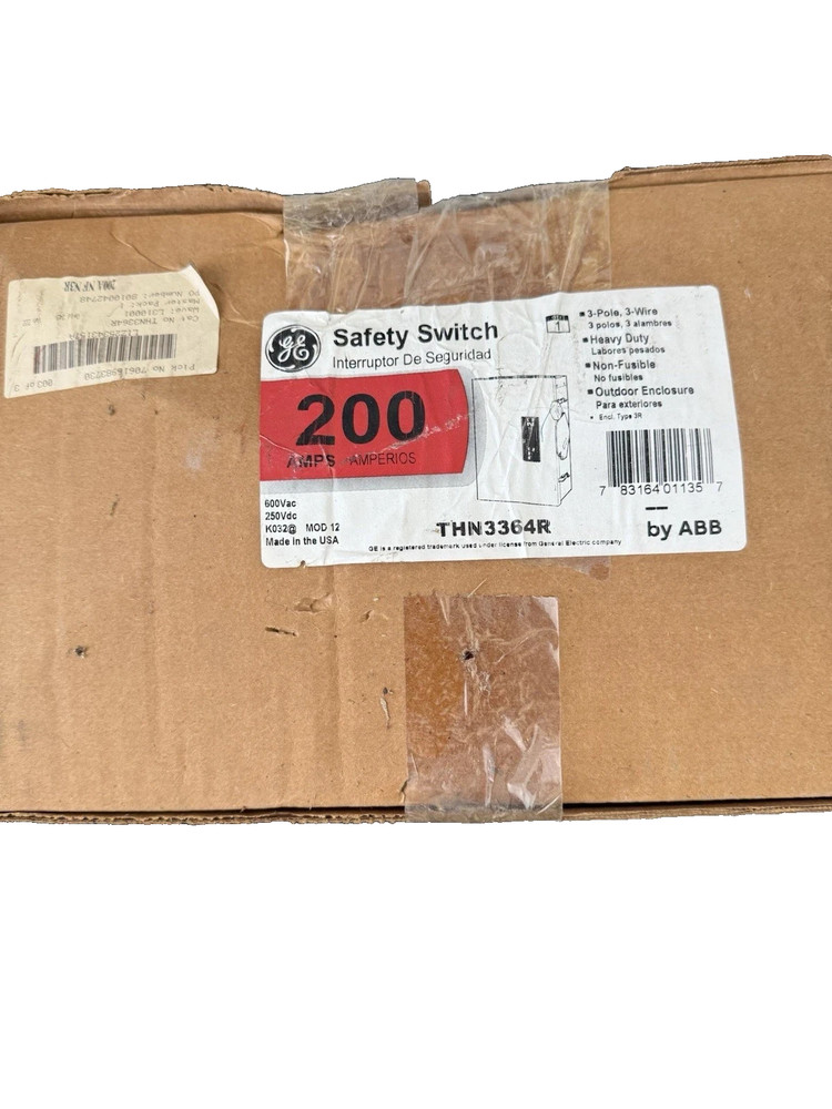 NEW GE THN3364R 200 AMP 600 VOLT 3 PHASE OUTDOOR NON-FUSIBLE DISCONNECT