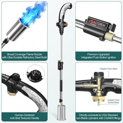 Propane Torch Weed Burner, Adjustable Flame Thrower with Detachable Handle, Blow
