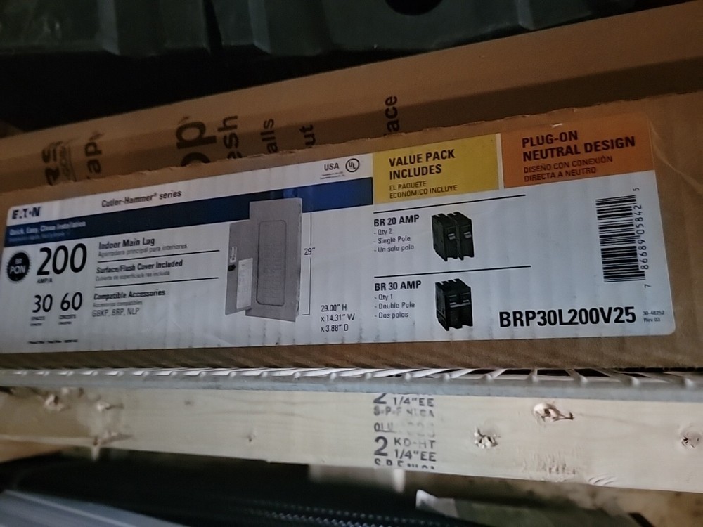 Eaton BR 200A Main Lug Load Center BRP30L200V25 Value Pack Plug On Neutral 30-60