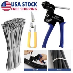 Heavy Duty Outdoor Stainless Steel Cable Tie Tool Gun Set +200pcs Metal Zip Ties