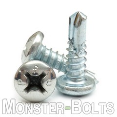#10 Phillips Pan Head Self Drilling Tek Sheet Metal Screws, Zinc Plated #3 Point