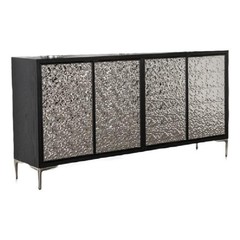 Betie Sideboard Buffet Cabinet- Textured Steel Metal- Black Wood- 72In