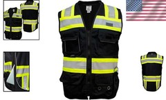 Durable Survey Vest Unisex Medium Black 100% Polyester Moisture Wicking