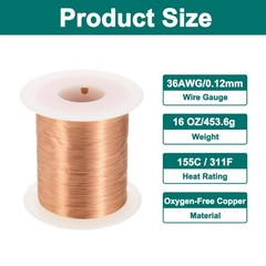 36 AWG Magnet Wire, 36 Gauge 16 oz Enameled Copper Wire, 155C(311F) Copper Color