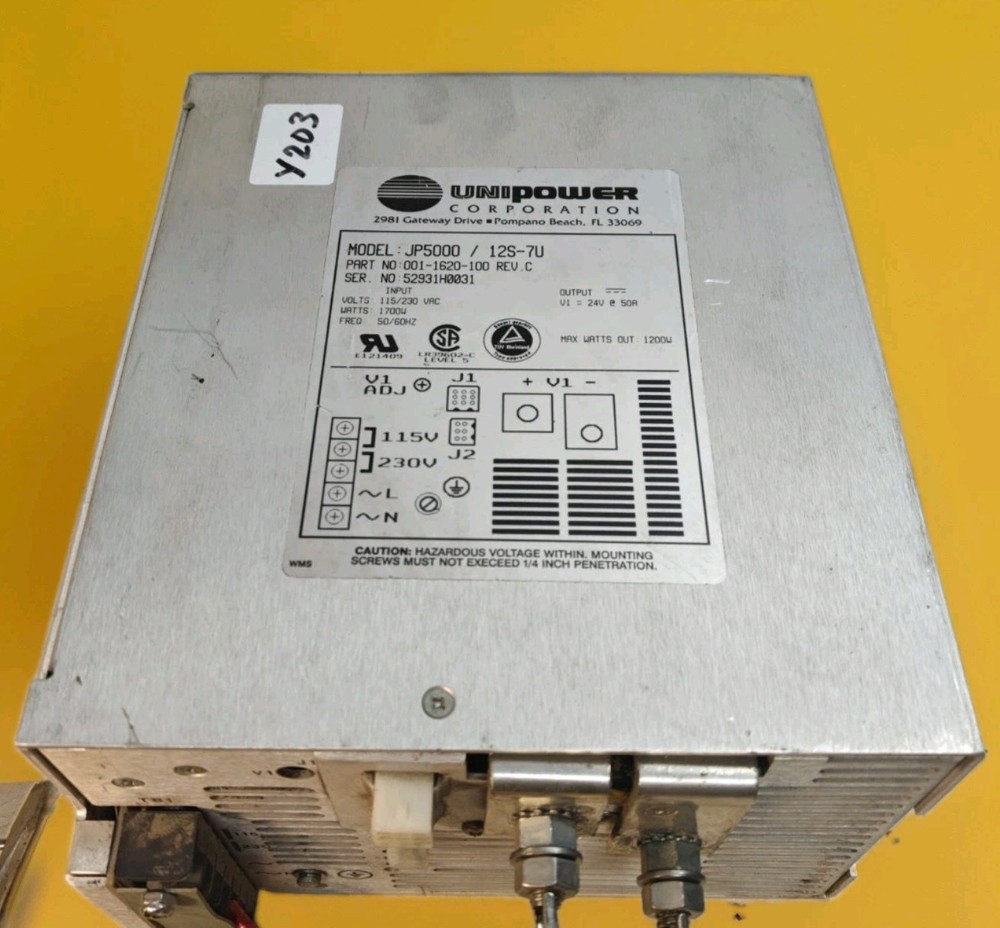 Unipower JP5000 / 12S-7U Power Supply 001-1620-100 Rev C 1700W Input 24V 50A