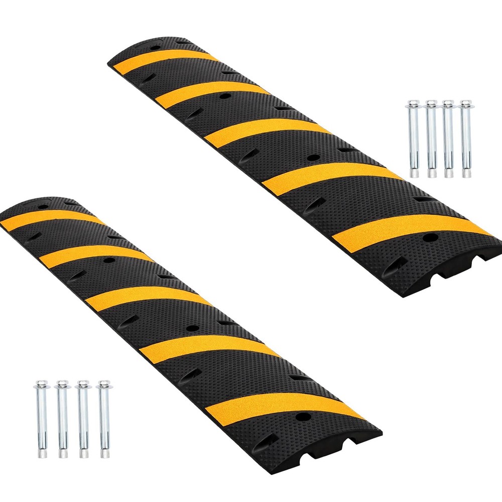 2PC 6FT Rubber Speed Bump,25000 lbs Load Capacity Cable Protector Ramp 2-Channel