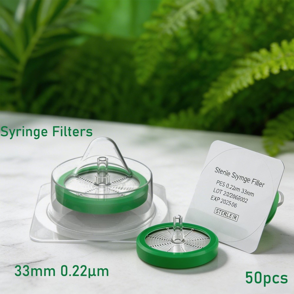 50Pcs Sterile PES Membrane Syringe Filter 33mm 0.22 Micron Chemistry Hydrophilic