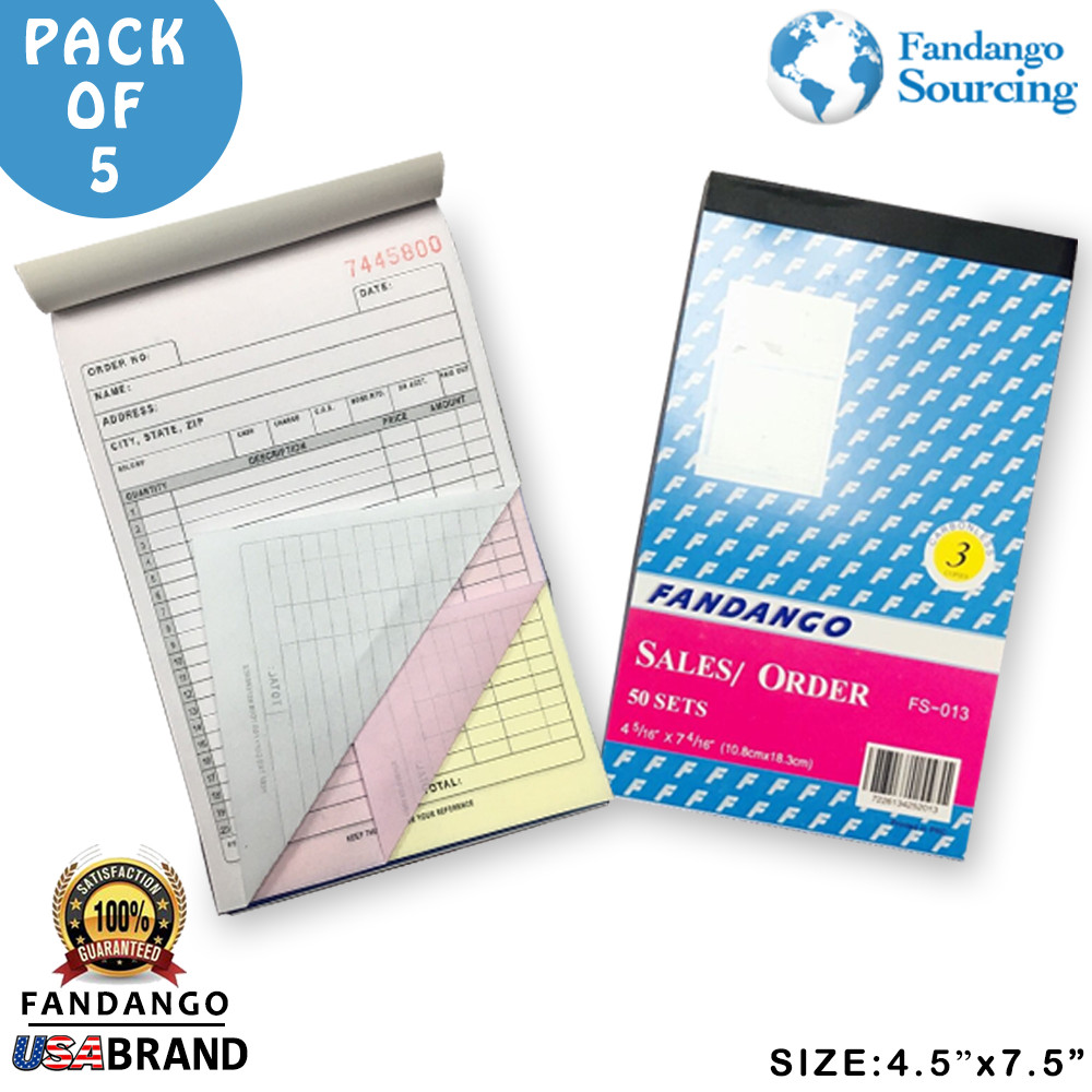 5 Pack: 3 part Carbonless Sales Order Books Receipt Form Invoice 50 Set 4.5×7.5