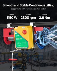 VEVOR Electric Hoist 1320lbs Crane Winch with Wireless Remote Control 1150W 110V