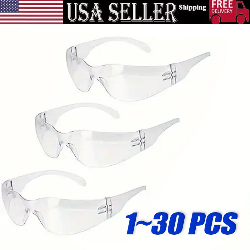 30Pack Protective Safety Glasses Clear Lens lot Eyewear Anti Scratch Work UV US