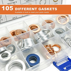 105 PCS Car Oil Drain Plug Gaskets Assortment, ID M10 M12 M14 M16 M18 M20 Engine