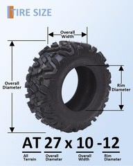 4Pcs ATV UTV All-Terrain Tires 27×8-12 27×10-12 6PR Tubeless Off-Road Mud Sand