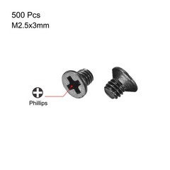 M2.5 x 3mm Phillips Flat Head Screws Carbon Steel Machine Screws Black 500pcs