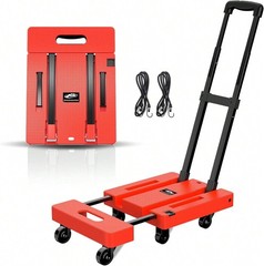 Folding Hand Truck 500LB Utility Cart 6 Wheel Platform Dolly with Ropes