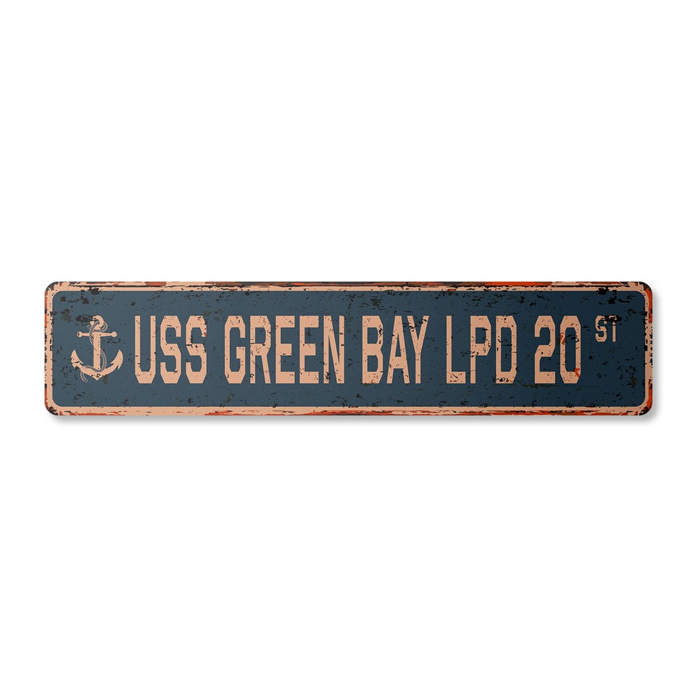 USS GREEN BAY LPD 20 Vintage Street Sign us navy ship veteran sailor rustic gift