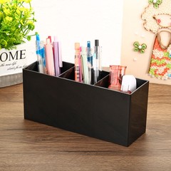 3 Compartments Clear Acrylic Pen Holder Pencil Holder Organizer Cup, Black
