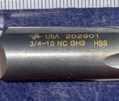 Brubaker 3/4-10 UNC BOTTOM TAP GH3 STOX-NI NC HSS 3/4” 10tpi USA