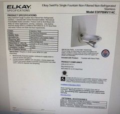 Elkay EDFPBW 114C Swirlflo Single Fountain Non Filter Non Refrigerated Stainless
