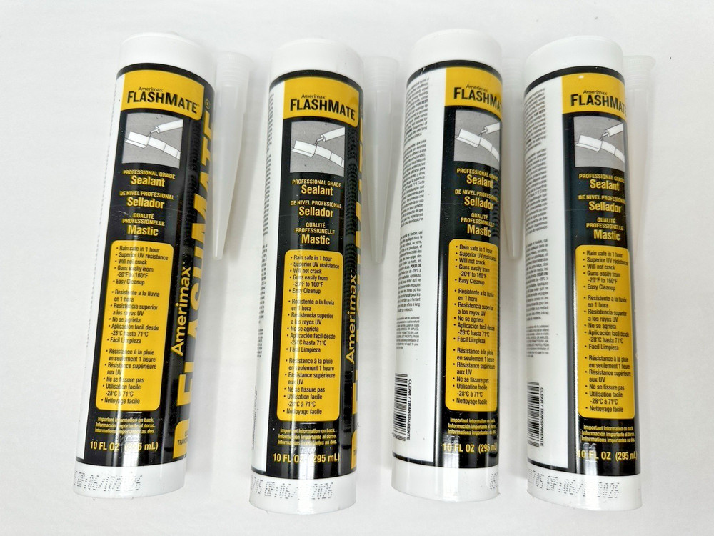 4 NEW Amerimax Home Products FlashMate 10 oz. Clear Flashing Sealant EXP 6/17/26