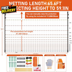 Poultry Electric Netting Fence -47.3′ H (Can Be Manually Raised to 59.1”H) X…