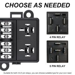 12V 6 Way Fuse Relay Box, 2 Relays and 12 ATC/ATO Blade Fuses Slots, Compatible