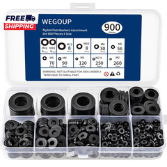 900-Piece Nylon Flat Washer Assortment Kit Black Plastic Flat Washers for Bolts