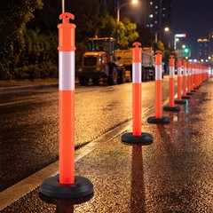 3 Pack Traffic Delineator Posts with Fillable Base,45 Inch Delineator Post Cones