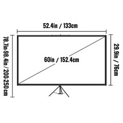 VEVOR Tripod Projector Screen with Stand 60” 4K HD 16:9 Home Cinema Portable